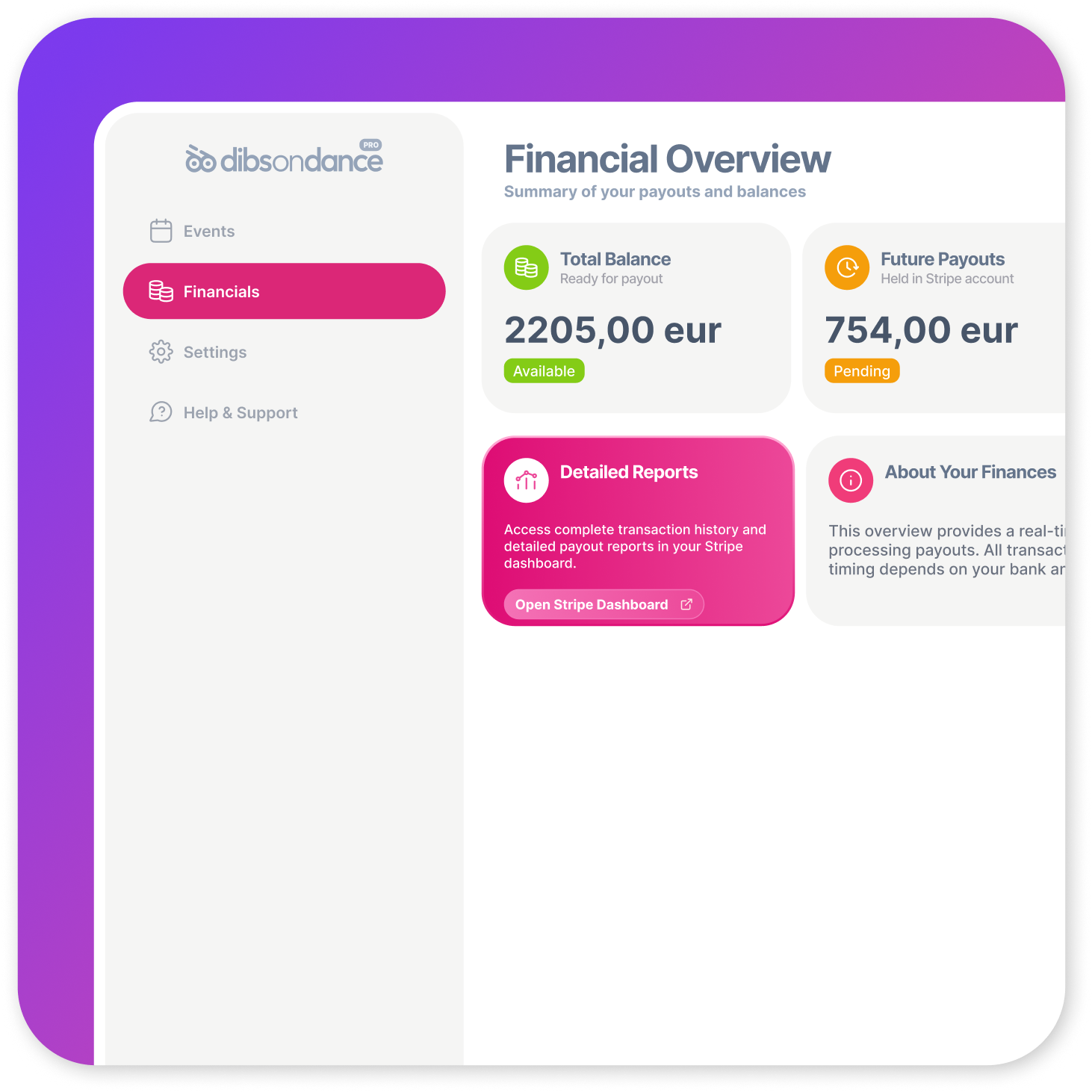 Event creation dashboard showing intuitive interface for setting up dance events
